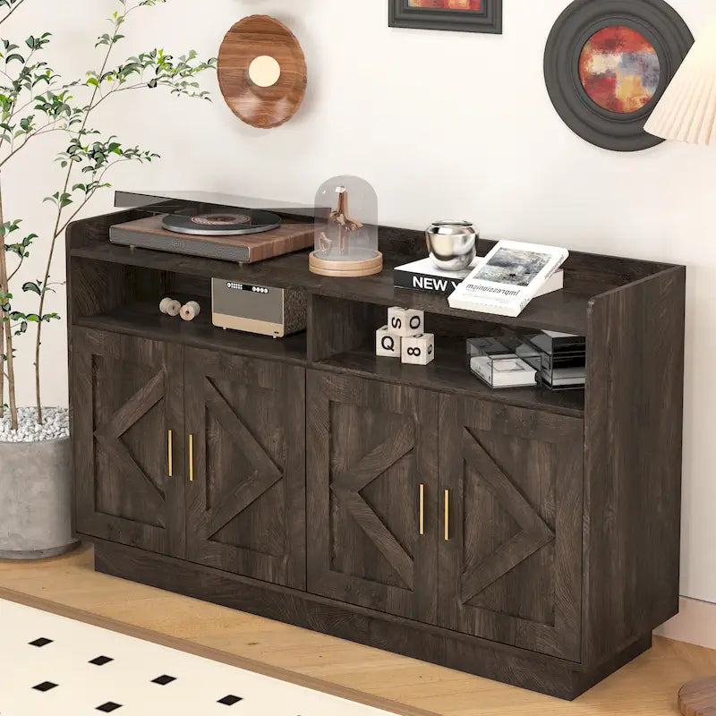 Dresser Cabinet,Buffet Sideboard Storage Cabinet,Buffet Server Console Tablestorge Cabinetsolid,Shaped Door Panels,Metal Handle