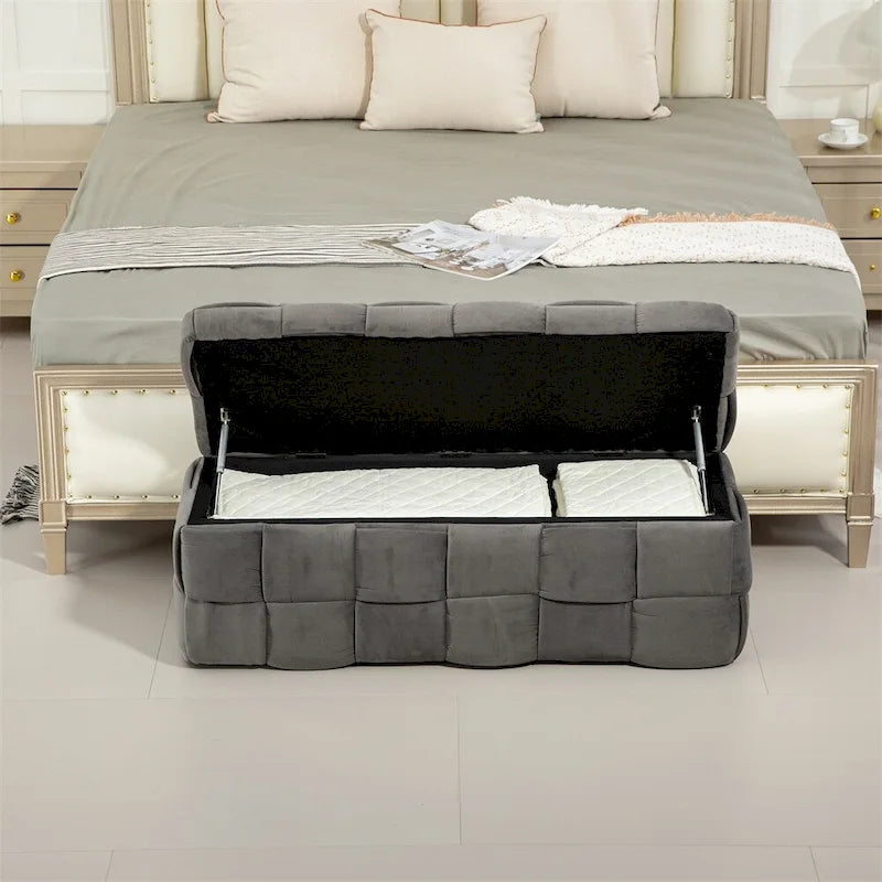 Storage Ottoman,Bedroom End Bench,Upholstered Fabric Storage Ottoman