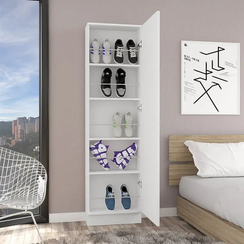 Shoe Rack Chimg, Mirror, Five Interior Shelves, Single Door Cabinet