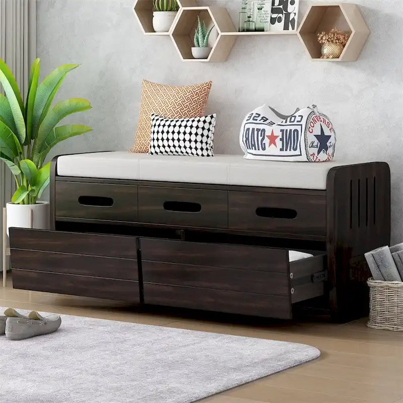 Rustic Storage Bench with 2 Drawers,Hidden Storage Space,Shoe Bench