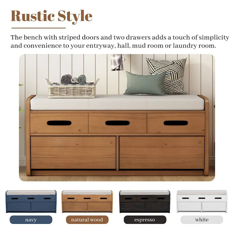 Rustic Storage Bench with 2 Drawers,Hidden Storage Space,Shoe Bench