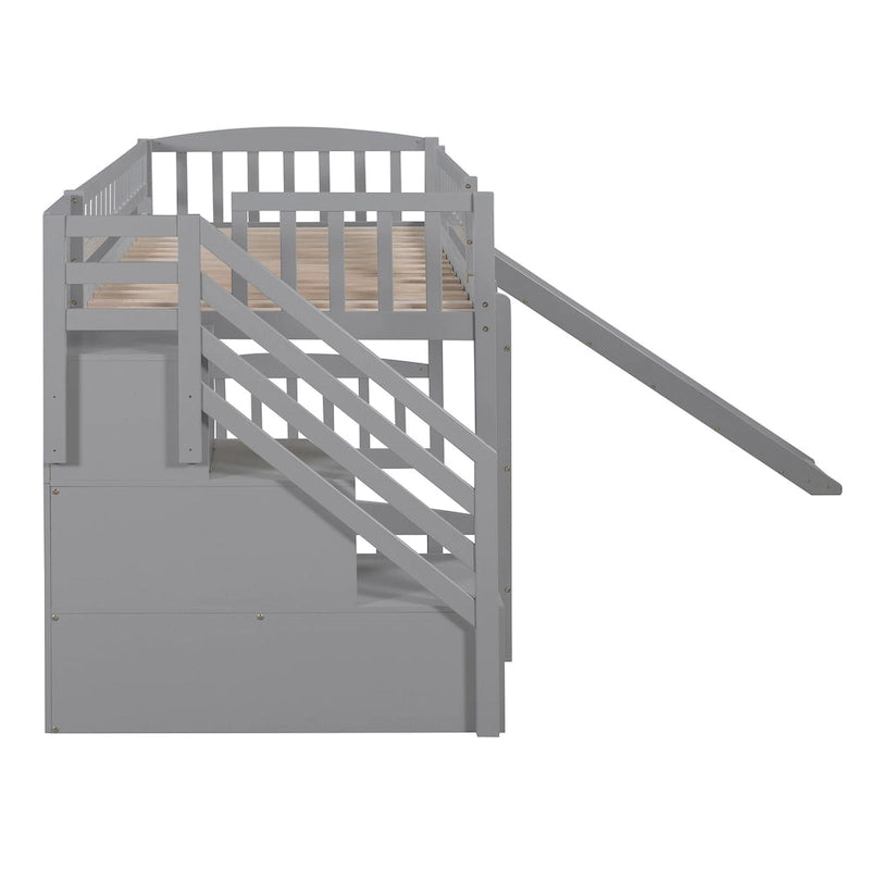 Stairway Twin Size Loft Bed with Two Drawers and Slide