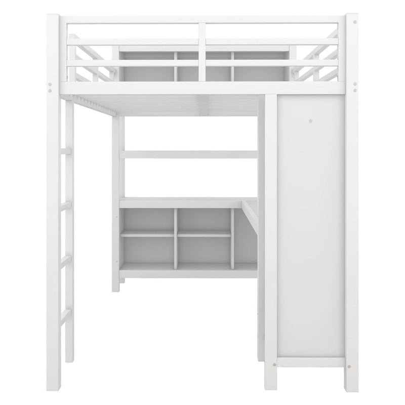 Metal Loft Bed with Wardrobe And L-shaped Desk