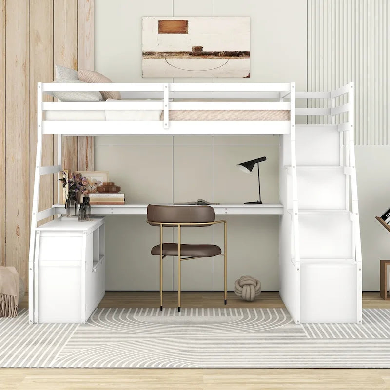 Twin Size Loft Bed with 7 Drawers 2 Shelves and Desk