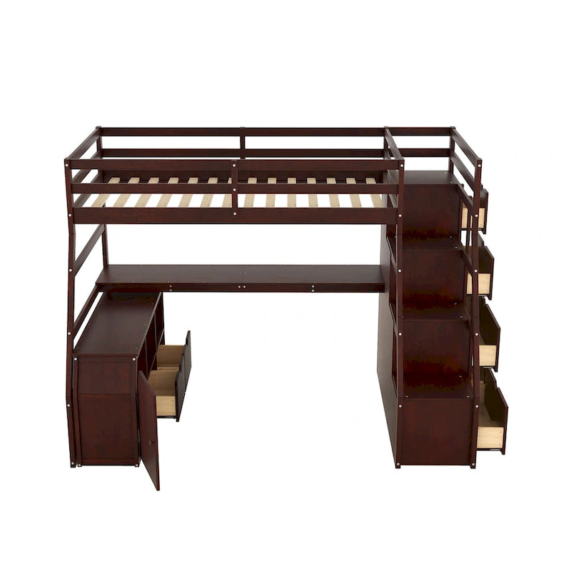 Twin Size Loft Bed with 7 Drawers 2 Shelves and Desk