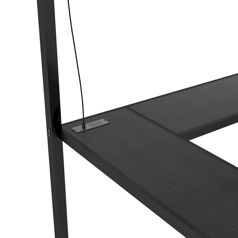 Twin XL Size Loft Bed with L-shaped Desk and USB