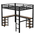 Full XL Metal Loft Bed with Desk and Shelves