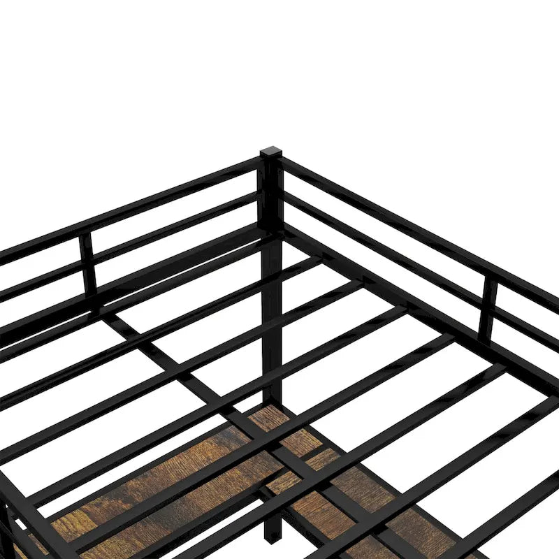 Full XL Metal Loft Bed with Desk and Shelves
