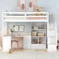 Twin Size Loft Bed with L-Shaped Desk and Drawers, Cabinet and Storage Staircase