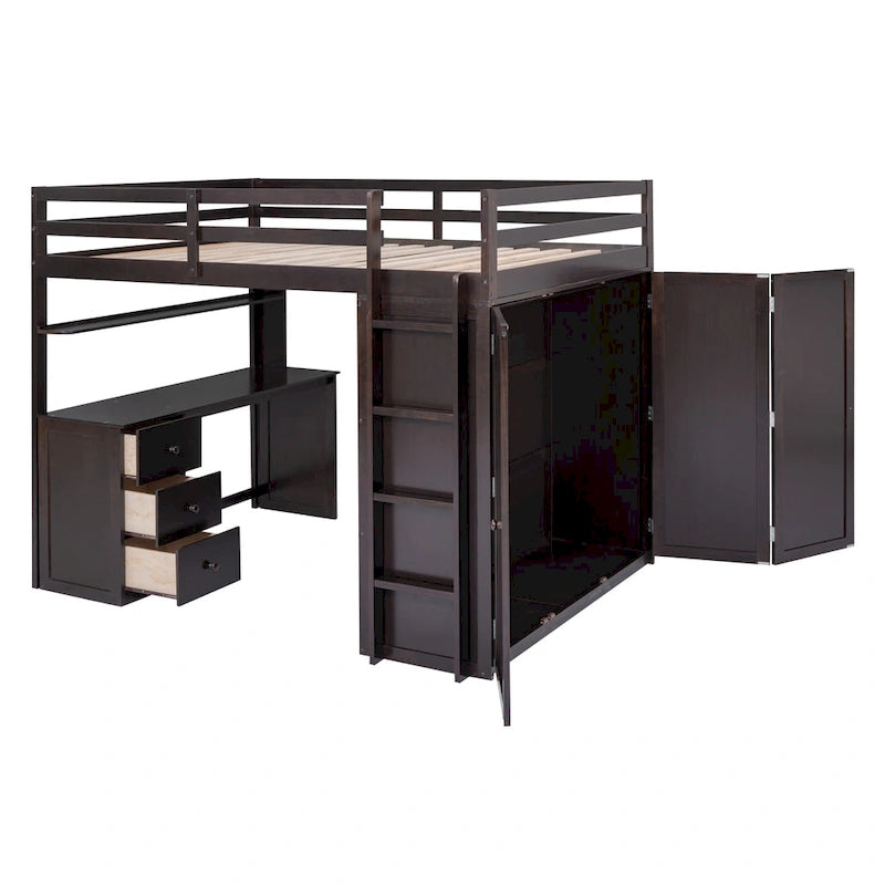 Full size Loft Bed with Drawers,Desk,and Wardrobe
