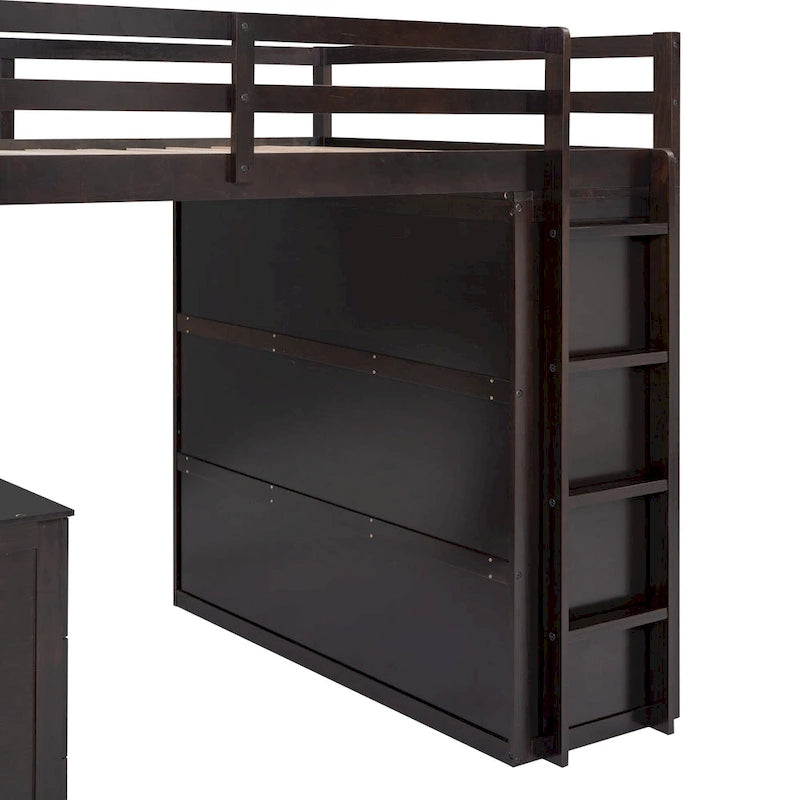 Full size Loft Bed with Drawers,Desk,and Wardrobe