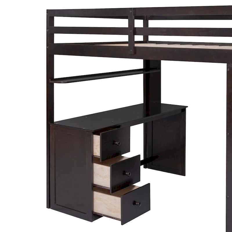 Full size Loft Bed with Drawers,Desk,and Wardrobe