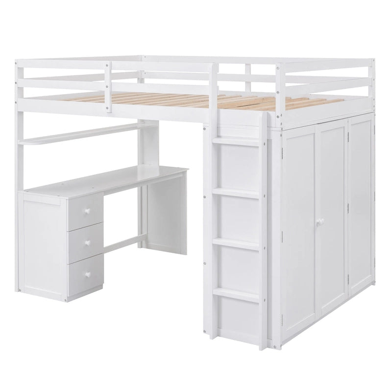 Full size Loft Bed with Drawers,Desk,and Wardrobe