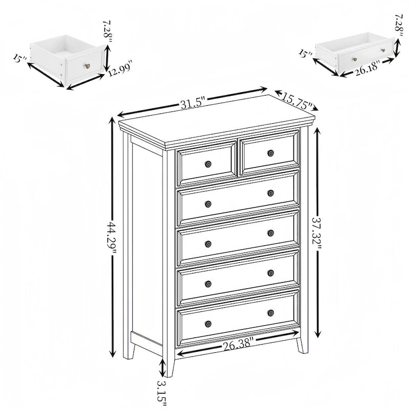 Modern 6 Drawers Dresser 6 Drawers Cabinet Chest of Drawers Closet Organizers - 31.50 * 15.75 * 44.29