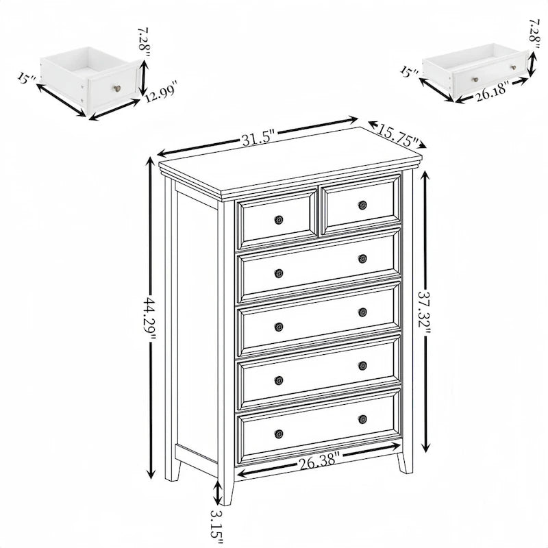 Modern 6 Drawers Dresser 6 Drawers Cabinet Chest of Drawers Closet Organizers - 31.50 * 15.75 * 44.29