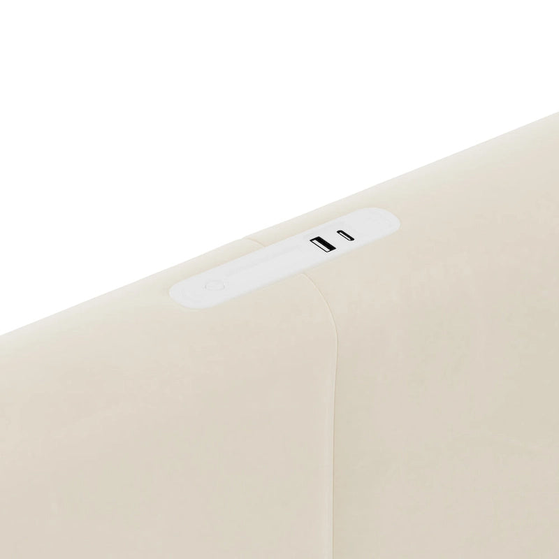 Queen Size Upholstered Bed with Trundle, 2 Drawers, Gold Accents, Night Light & USB Charger