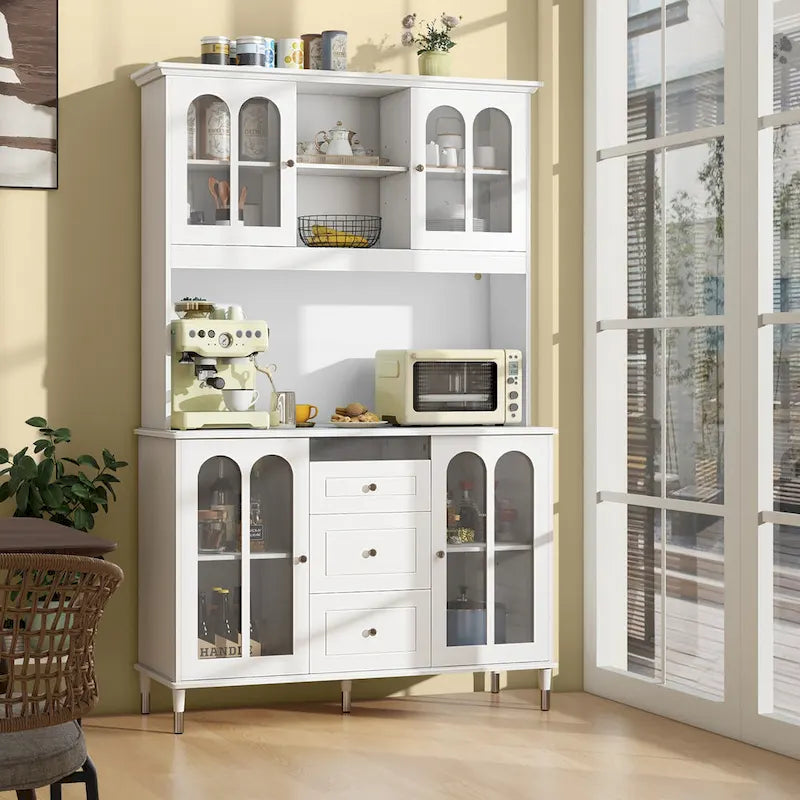 Gymax 73 Tall Kitchen Pantry Storage Cabinet w/ LED Lights and Power