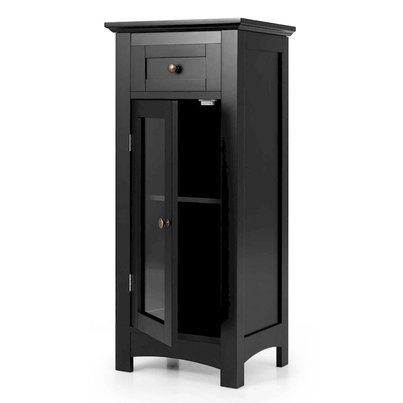 Costway Bathroom Floor Cabinet with Single Glass Door Drawer & - See Details