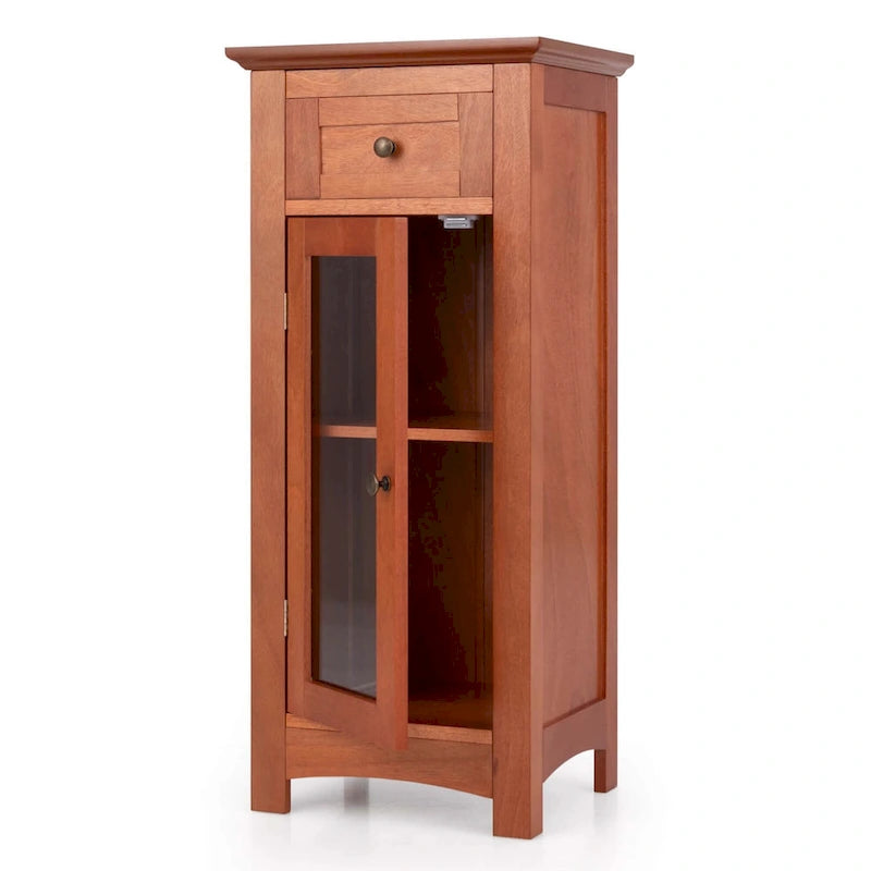 Costway Bathroom Floor Cabinet with Single Glass Door Drawer & - See Details