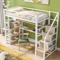 Twin Size Metal Loft bed w/Staircase, Built-in Desk, Storage Shelves