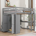 Wood Full Size Loft Bed w/Built-in Wardrobe, Desk, Storage Shelves