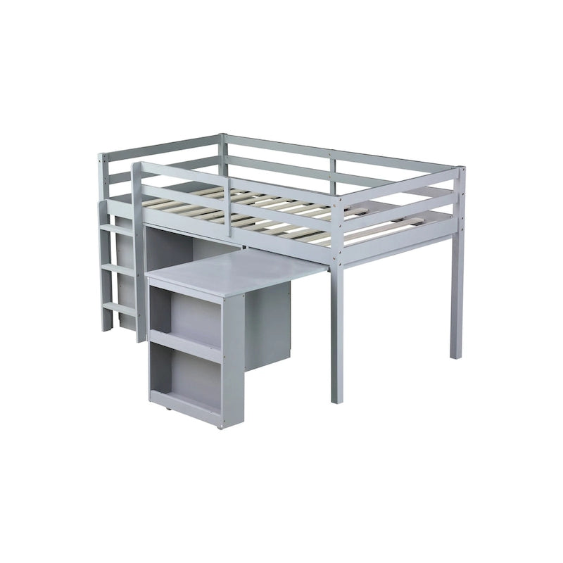 Twin Size Low Loft Bed with 3 Drawers,Shelf Cabinet and Pull Out Desk