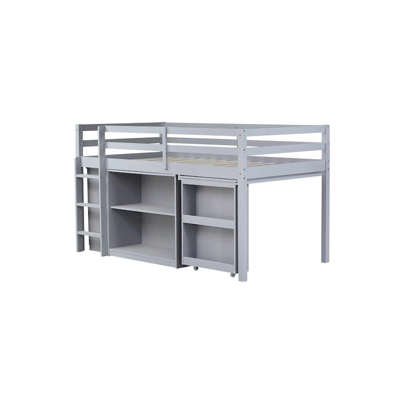 Twin Size Low Loft Bed with 3 Drawers,Shelf Cabinet and Pull Out Desk