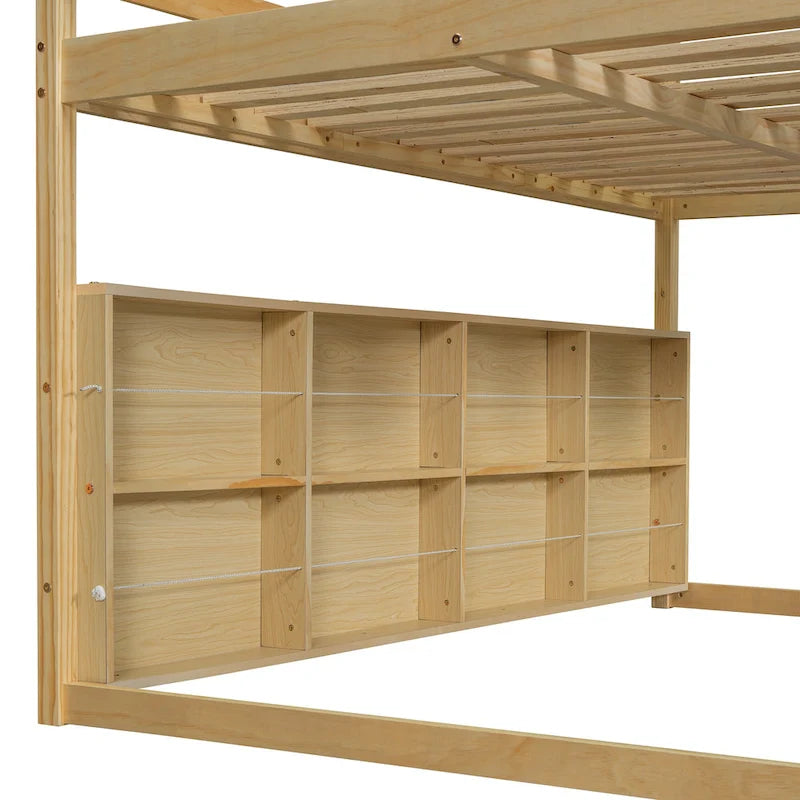 House-shaped Wooden Loft Bed with Tent, Slide, Ladder and Shelves
