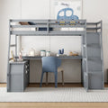 Full Size Loft Bed with Desk, 7 Drawers and 2 Shelves