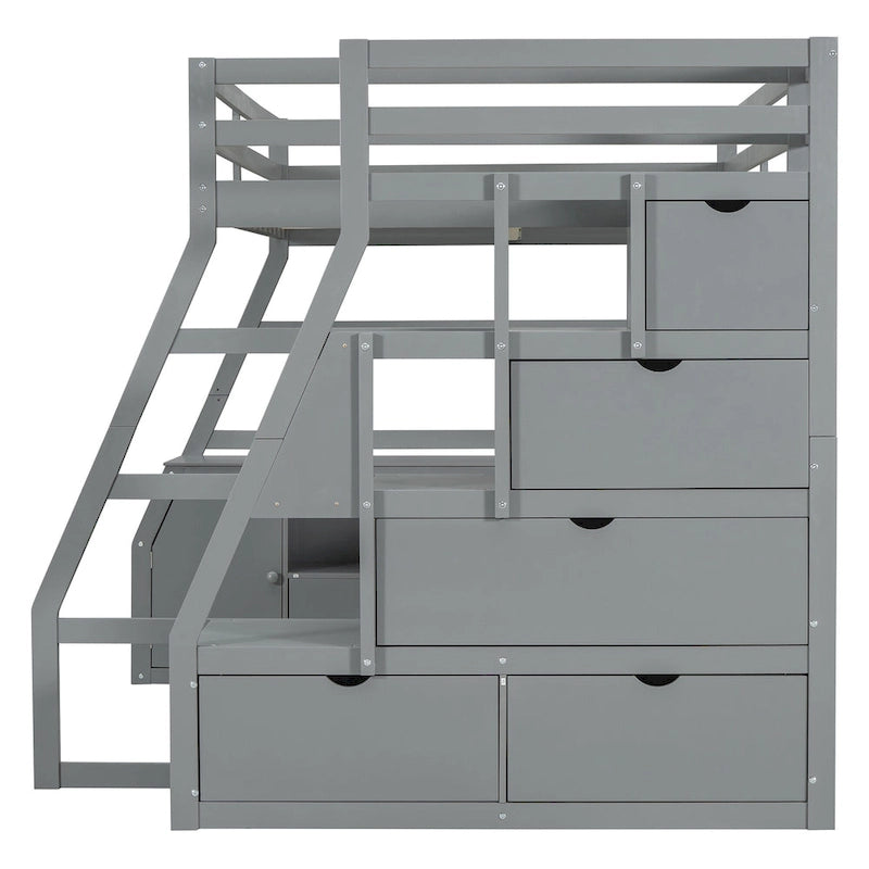 Full Size Loft Bed with Desk, 7 Drawers and 2 Shelves