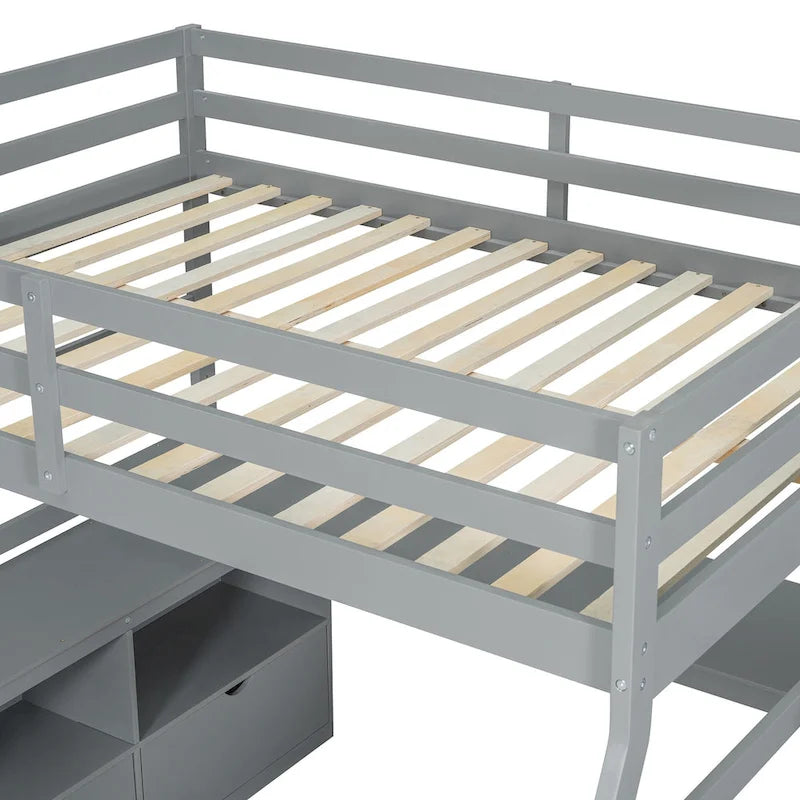 Full Size Loft Bed with Desk, 7 Drawers and 2 Shelves