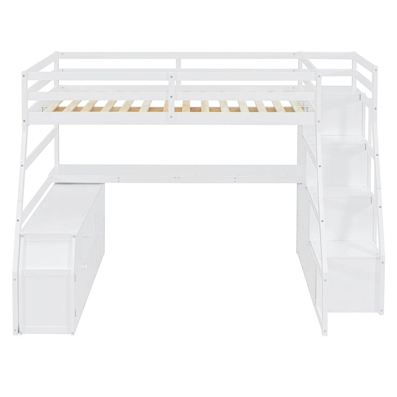 Full Size Loft Bed with Desk, 7 Drawers and 2 Shelves