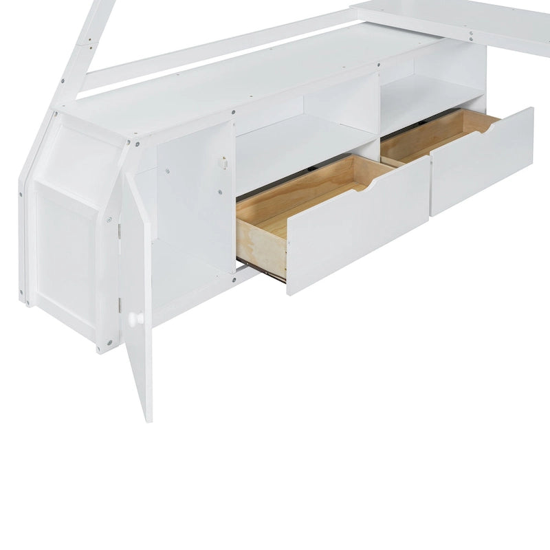 Full Size Loft Bed with Desk, 7 Drawers and 2 Shelves