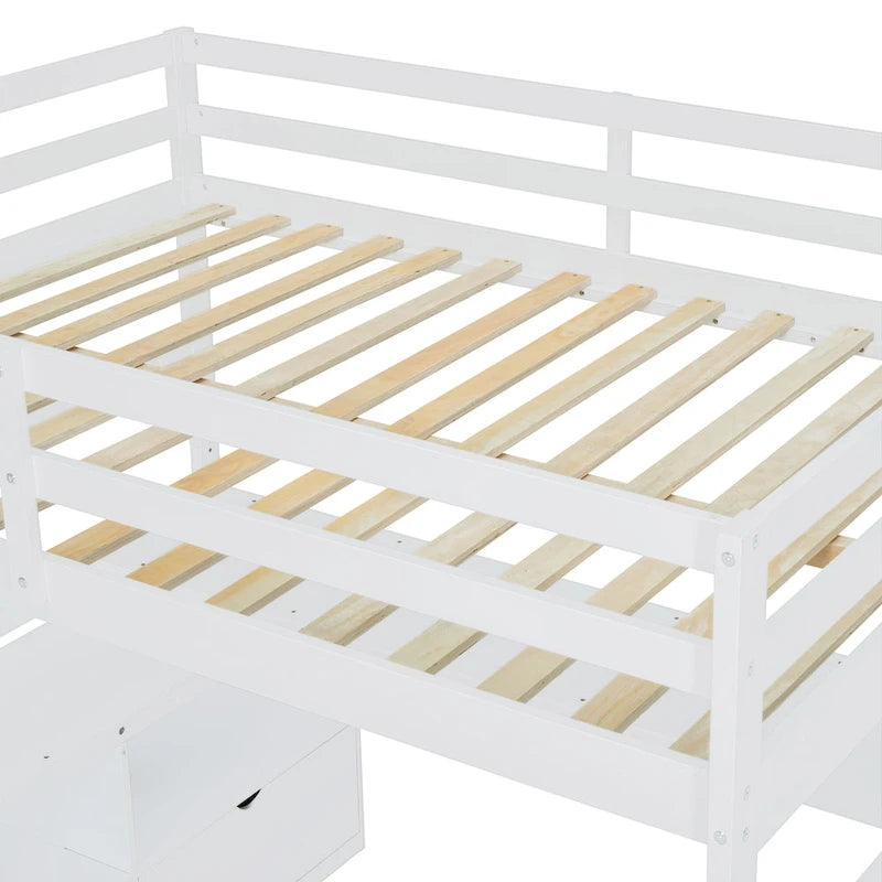Full Size Loft Bed with Desk, 7 Drawers and 2 Shelves