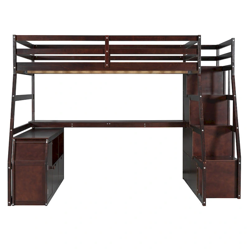 Full Size Loft Bed with Desk, 7 Drawers and 2 Shelves