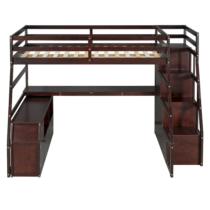 Full Size Loft Bed with Desk, 7 Drawers and 2 Shelves