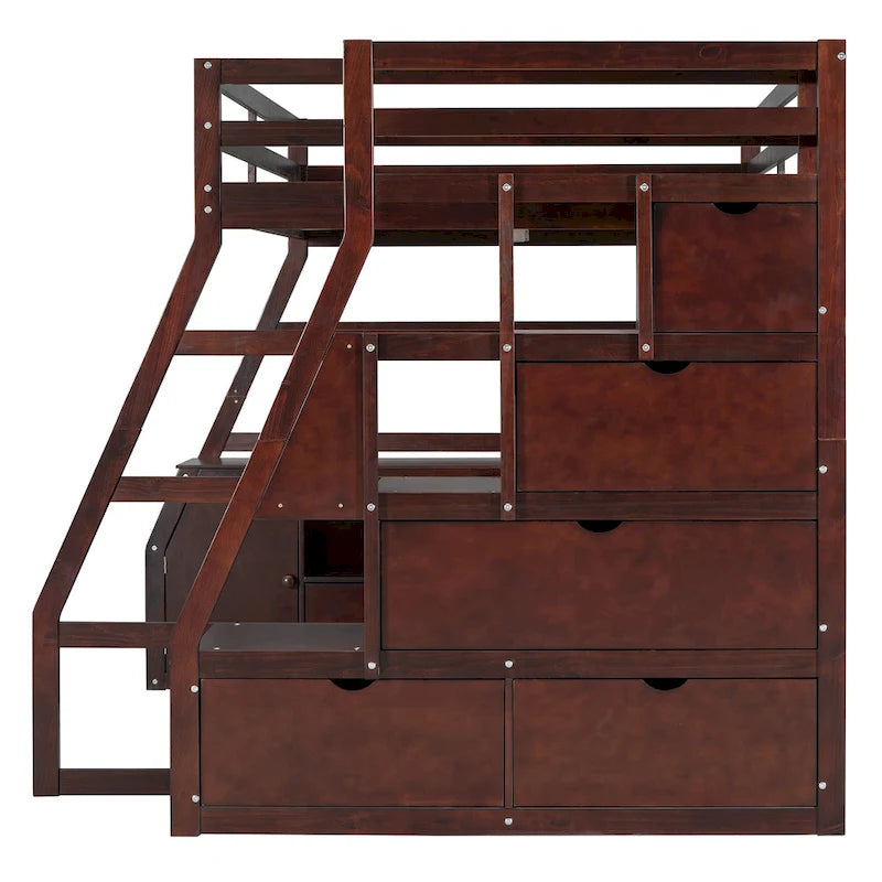 Full Size Loft Bed with Desk, 7 Drawers and 2 Shelves