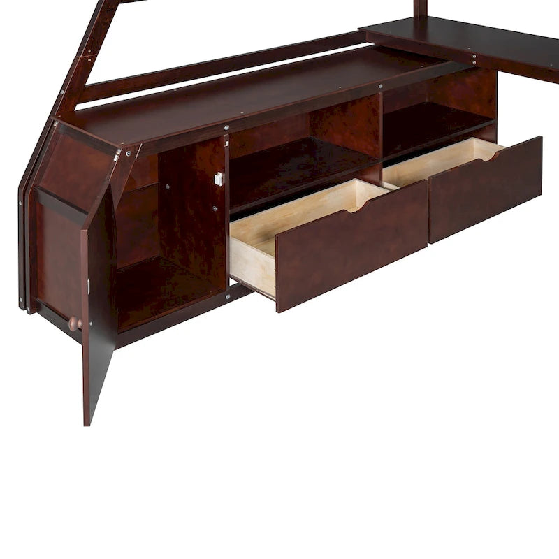 Full Size Loft Bed with Desk, 7 Drawers and 2 Shelves