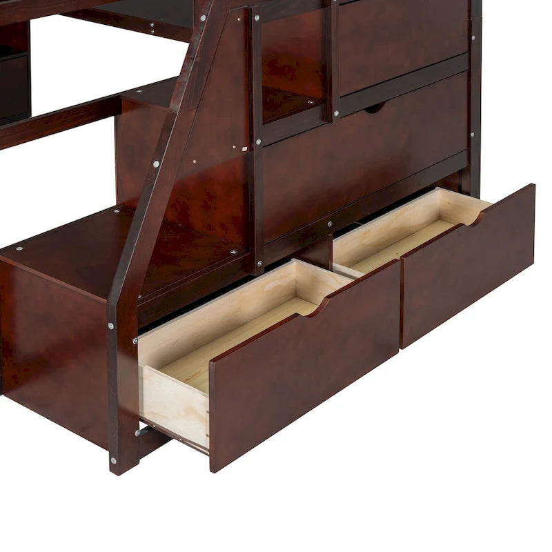 Full Size Loft Bed with Desk, 7 Drawers and 2 Shelves