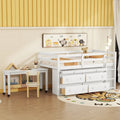 Twin Size Solid Wood Loft Bed with Retractable Desk and Drawers