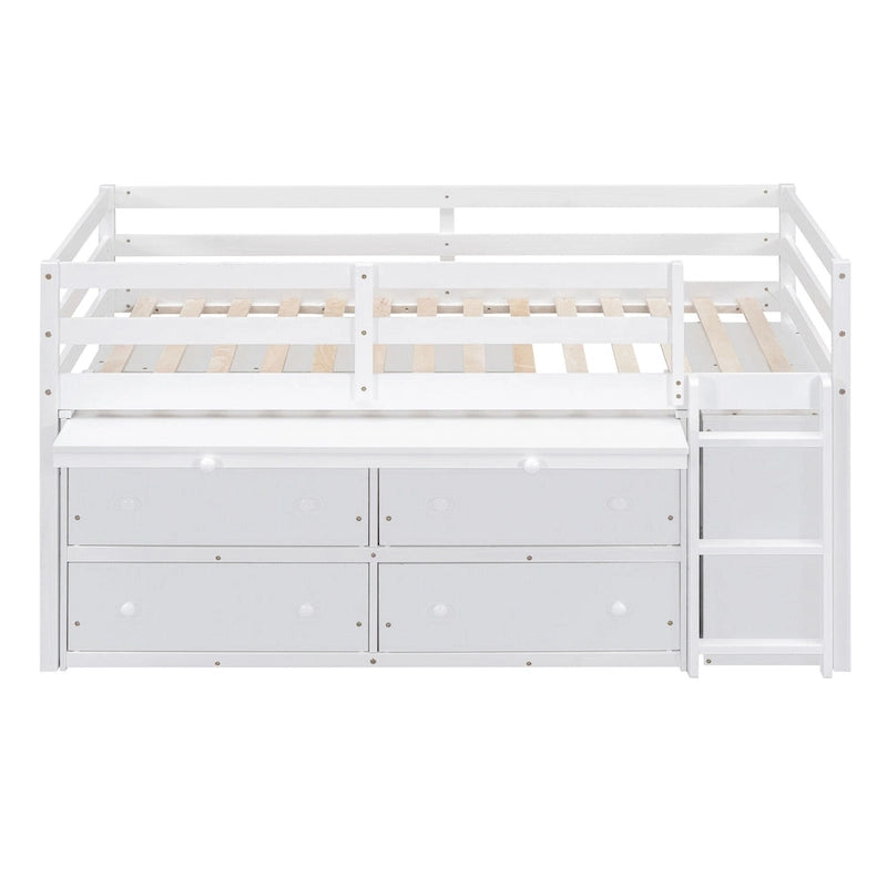 Twin Size Solid Wood Loft Bed with Retractable Desk and Drawers