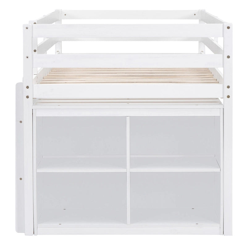Twin Size Solid Wood Loft Bed with Retractable Desk and Drawers