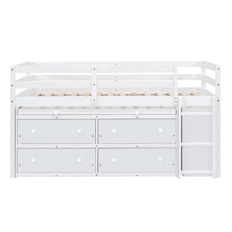 Twin Size Solid Wood Loft Bed with Retractable Desk and Drawers