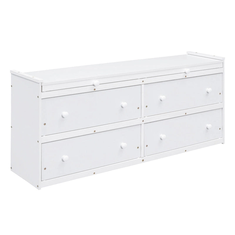 Twin Size Solid Wood Loft Bed with Retractable Desk and Drawers
