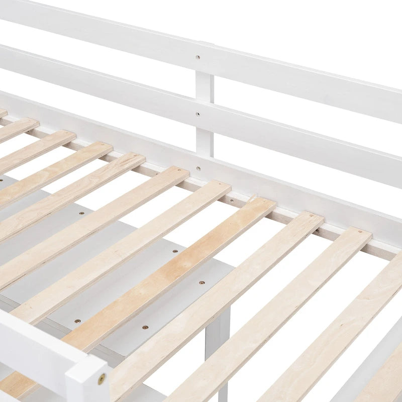 Twin Size Solid Wood Loft Bed with Retractable Desk and Drawers