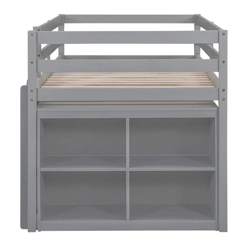 Twin Size Solid Wood Loft Bed with Retractable Desk and Drawers