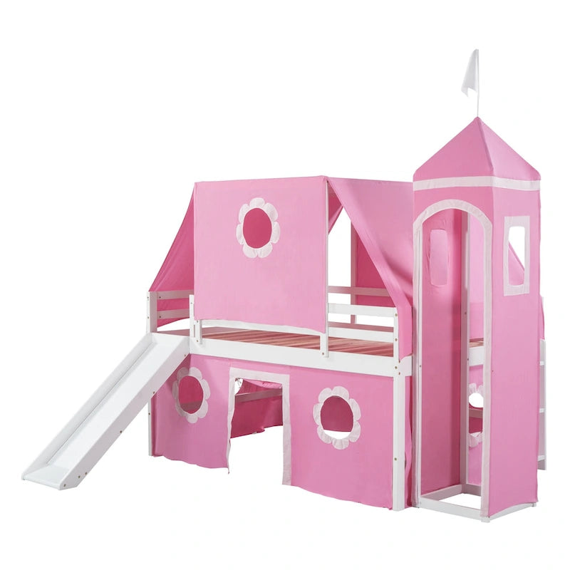 Full Size Cute Solid Wood House Loft Bed with Slide