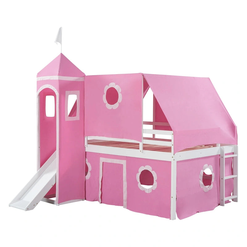 Full Size Cute Solid Wood House Loft Bed with Slide