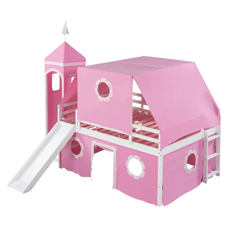 Full Size Cute Solid Wood House Loft Bed with Slide