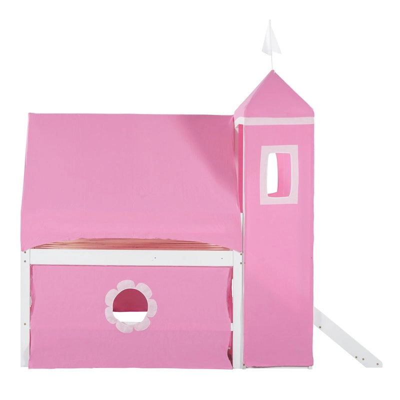 Full Size Cute Solid Wood House Loft Bed with Slide